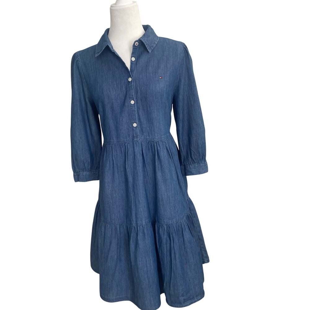 Tommy Hilfiger Chambray Tiered Dress – Blue Size Small  Flowey & Lightweight